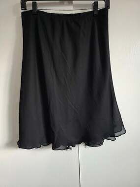 Vintage AGB Black Chiffon Midi Skirt Y2K Whimsigoth Lettuce Edge Flowy Size M